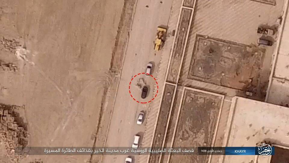 تنظيم داعش ينشر صوراً لاستهدافه بطائرة مسيرة موكب البعثة الروسية في دير الزور